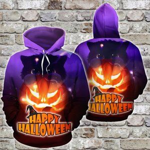 Black cat little kitty happy halloween hoodie 3d